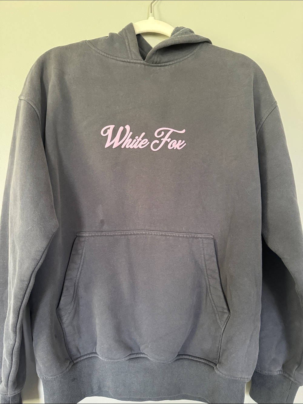 White Fox Women's Charcoal Hoodie Sweatshirt with Pink Logo XXS